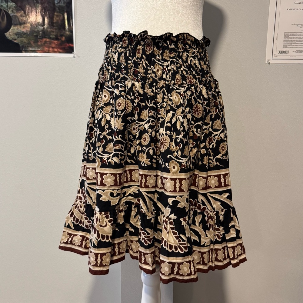 Y2K Derek Heart cotton smocked waist ruffle midi skirt floral print boho medium - Picture 3 of 6